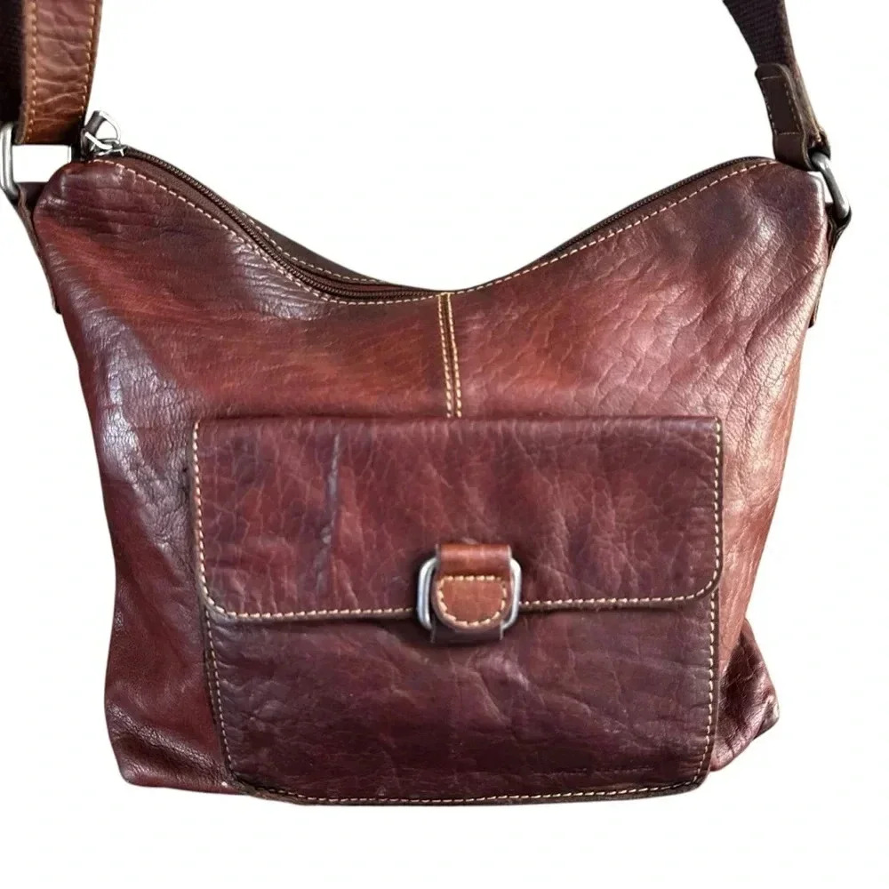 Jack Georges Voyager Brown Genuine Leather Crossbody Hobo Bag Shoulder Purse